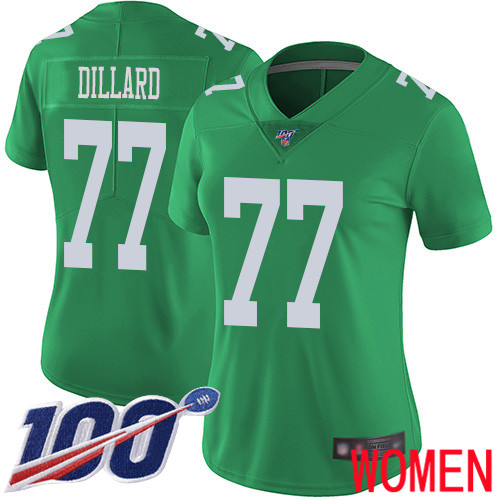 Women Philadelphia Eagles 77 Andre Dillard Limited Green Rush Vapor Untouchable NFL Jersey 100th Season